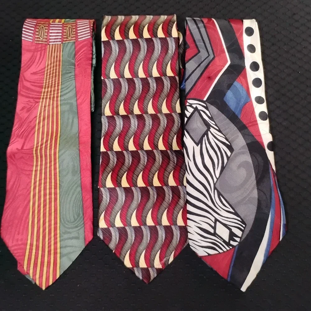 Albert Nipon Geometric Design Neckties Lot Of 3 Funky Fresh‎ Cool - N